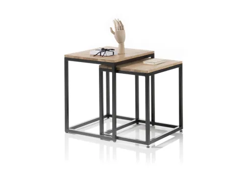 Couchtisch Set Sakura | 2 teilig | Asteiche massiv | mit Metallrahmen | 50/45 | Eiche