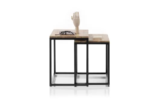 Couchtisch Set Sakura | 2 teilig | Asteiche massiv | mit Metallrahmen | 50/45 | Eiche