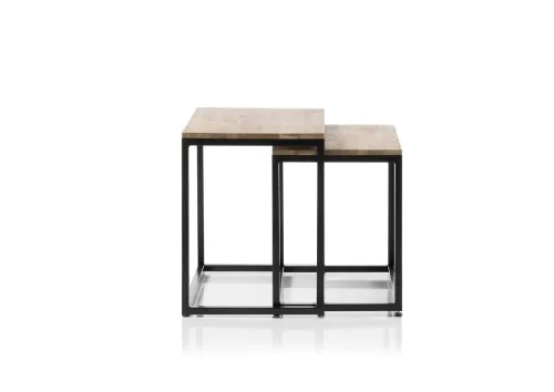 Couchtisch Set Sakura | 2 teilig | Asteiche massiv | mit Metallrahmen | 50/45 | Eiche