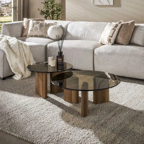 Couchtisch Set Shades | 2-teilig | rund Ø58/76 | Glas | Bronze