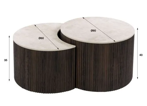 Couchtisch Set Sienna | 2-teilig | halbrund | 3D Keramik travertin