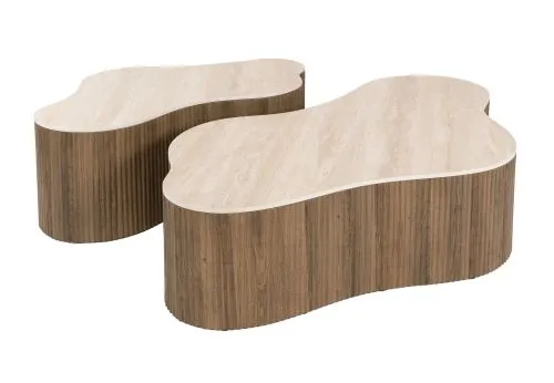 Couchtisch Set Sienna Max | Organic | 2-teilig | 3D Keramik | Travertinoptik