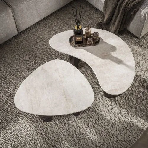 Couchtisch Set Sienna | organisches Design | 2-teilig | 3D Keramik | Taj Mahal