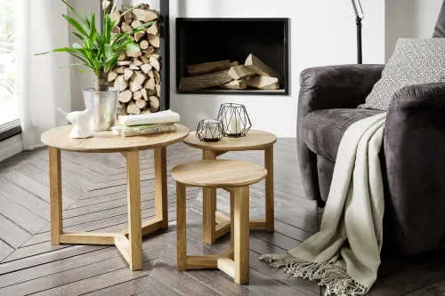 Couchtisch Set Sinio | 3-teilig | Asteiche massiv | Ø50/Ø45/Ø32