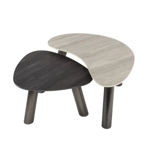 Couchtisch Set Tupi | 2-teilig | nierenförmig | Keramik Travertin | schwarz & grau