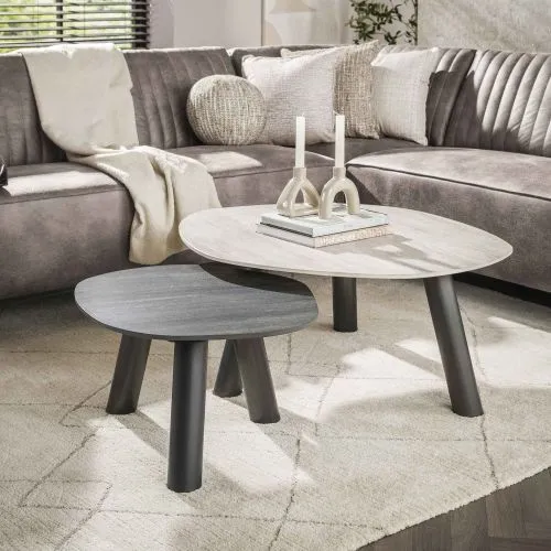 Couchtisch Set Tupi | 2-teilig | organisch | Keramik Travertin | schwarz & grau