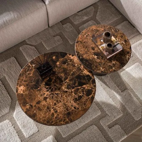 Couchtisch Set Violay | 2-teilig | rund | Keramik | dark emperador