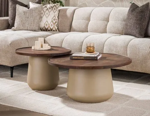 Couchtisch Set Zeron | 2-teilig | rund | Akazie massiv | Braun