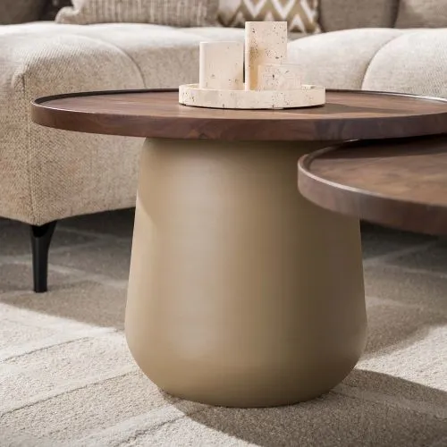 Couchtisch Set Zeron | 2-teilig | rund | Akazie massiv | Braun