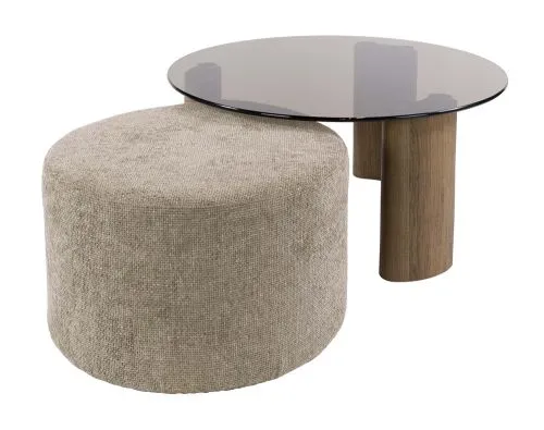 Couchtisch Shades rund | 2-teilig | mit Sitzhocker | Glas | Bronze