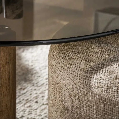 Couchtisch Shades rund | 2-teilig | mit Sitzhocker | Glas | Bronze