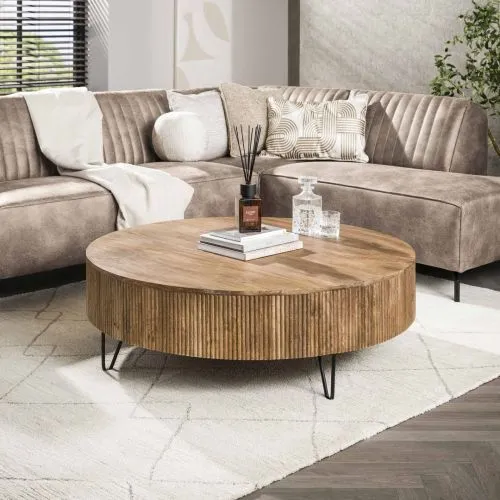 Couchtisch Talga | Mangoholz massiv | sandfarbe | Ø120 cm
