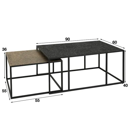 Couchtischset Vuel | 2-teilig | Metall | schwarzgrau / antike Bronze
