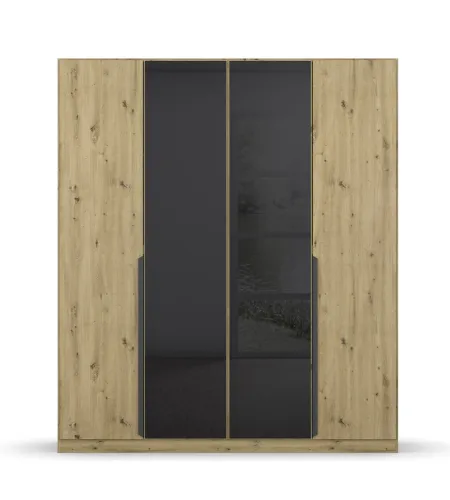 Drehtürenschrank Artemis | mit Glastüren | Eiche Artisan / basalt grau | 181 x 210 x 54 cm