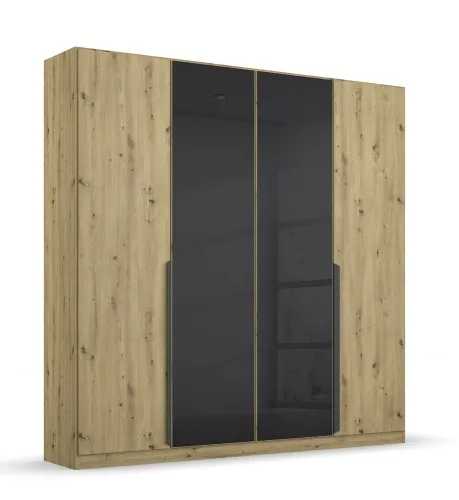 Drehtürenschrank Artemis | mit Glastüren | Eiche Artisan / basalt grau | 181 x 210 x 54 cm
