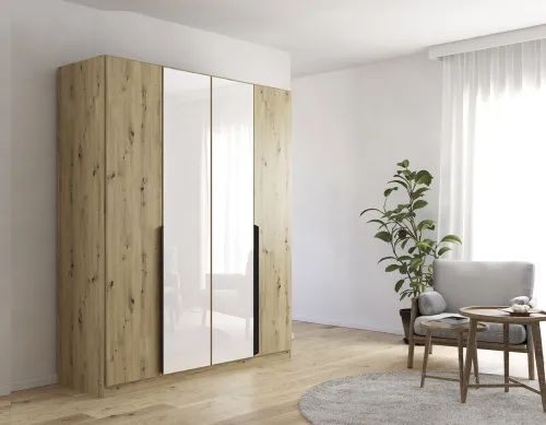 Drehtürenschrank Artemis | mit Glastüren | Eiche Artisan / weiß | 181 x 210 x 54 cm