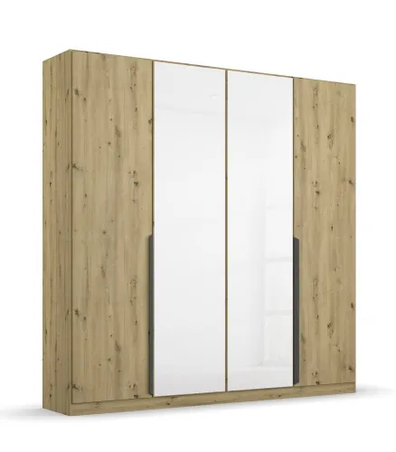 Drehtürenschrank Artemis | mit Glastüren | Eiche Artisan / weiß | 181 x 210 x 54 cm
