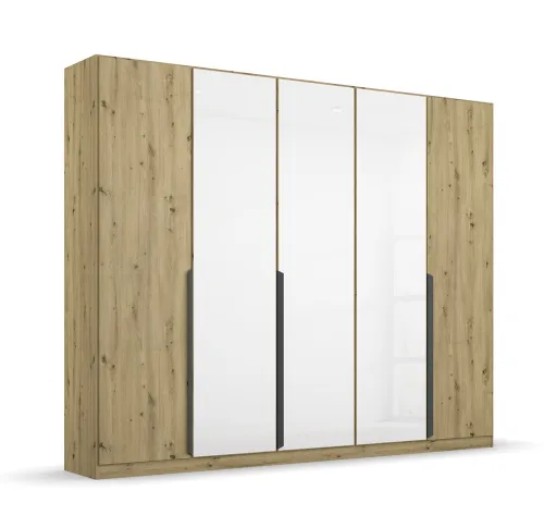 Drehtürenschrank Artemis | mit Glastüren | Eiche Artisan / weiß | 226 x 210 x 54 cm
