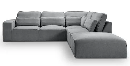 Ecksofa Lux rechts mit Rückenkissen | 305cm | Webstoff | grau
