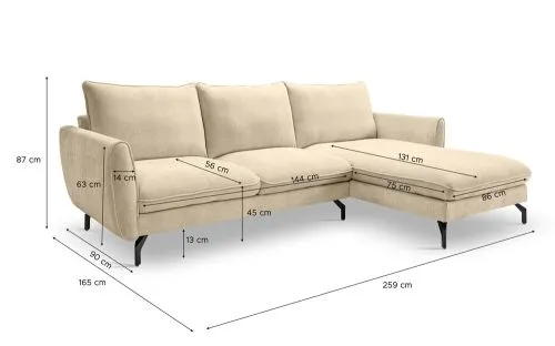 Ecksofa Toronto L-Form rechts | 259cm | Webstoff | beige