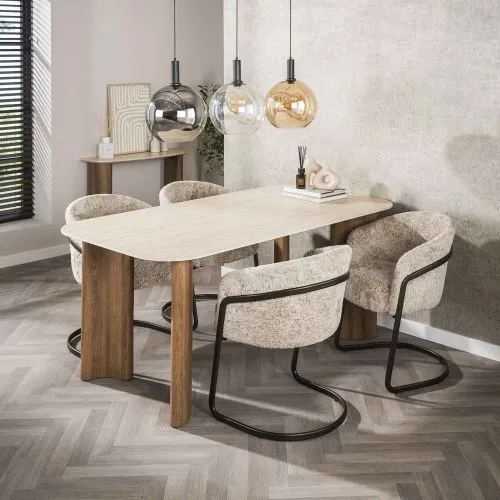 Esstisch Banto | 180 cm | Eiche | 3D Keramik travertin