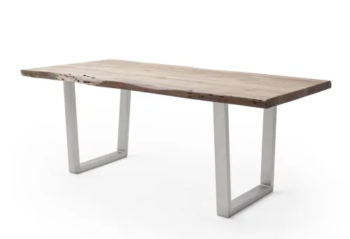 Esstisch Calabria | Akazie massiv | T-Gestell Edelstahl | natur | 240 x 100-Tischplatte 5,5 cm
