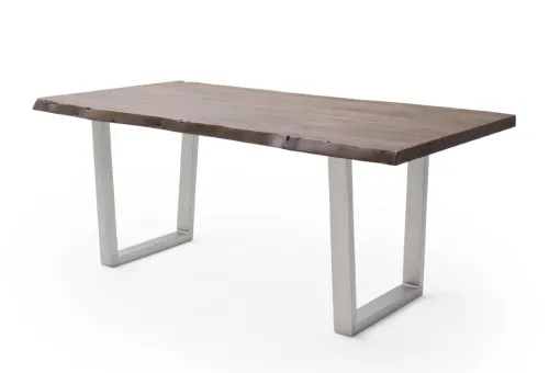 Esstisch Calabria | Akazie massiv | T-Gestell Edelstahl | walnuss | 220 x 100 -Tischplatte 5,5 cm