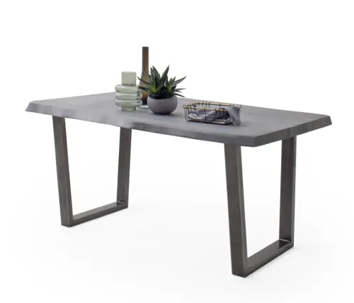 Esstisch Calabria | Akazie massiv | T-Gestell | grau / antik gewischt | 240 x 100-Tischplatte 5,5 cm