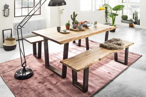 Esstisch Calabria | Akazie massiv | T-Gestell |natur/ anthrazit | 220 x 100 -Tischplatte 5,5 cm