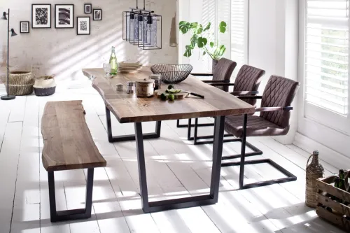 Esstisch Calabria | Akazie massiv | T-Gestell | walnuss / anthrazit | 160 x 90-Tischplatte 2,5 cm