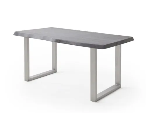 Esstisch Calabria | Akazie massiv | U-Gestell Edelstahl | grau | 240 x 100-Tischplatte 5,5 cm