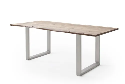 Esstisch Calabria | Akazie massiv | U-Gestell Edelstahl | natur | 160 x 90-Tischplatte 2,5 cm