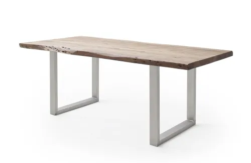 Esstisch Calabria | Akazie massiv | U-Gestell Edelstahl | natur | 240 x 100-Tischplatte 5,5 cm