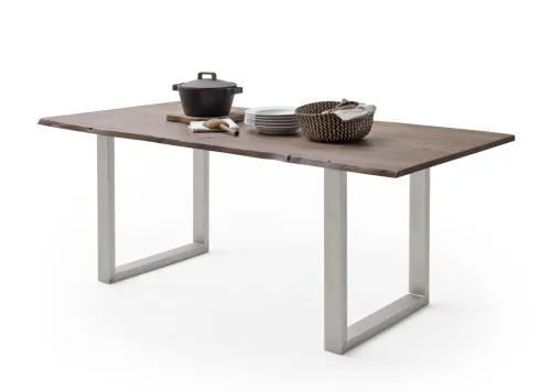 Esstisch Calabria | Akazie massiv | U-Gestell Edelstahl | walnuss | 180 x 90-Tischplatte 2,5 cm