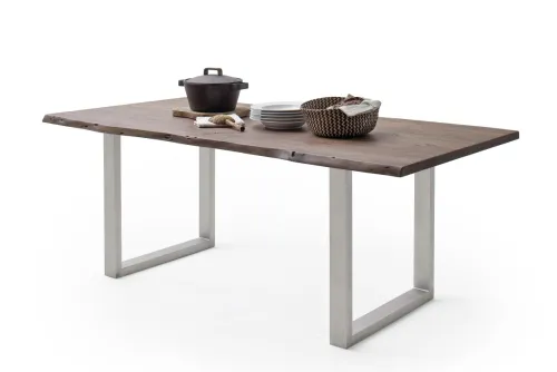 Esstisch Calabria | Akazie massiv | U-Gestell Edelstahl | walnuss | 200 x 100 -Tischplatte 3,5 cm