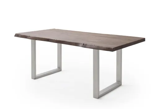 Esstisch Calabria | Akazie massiv | U-Gestell Edelstahl | walnuss | 200 x 100 -Tischplatte 5,5 cm