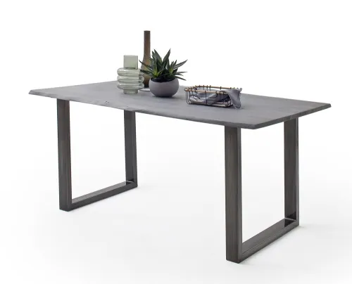 Esstisch Calabria | Akazie massiv | U-Gestell | grau / antik gewischt | 160 x 90-Tischplatte 2,5 cm