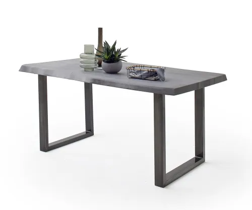 Esstisch Calabria | Akazie massiv | U-Gestell | grau / antik gewischt | 220 x 100 -Tischplatte 5,5 cm