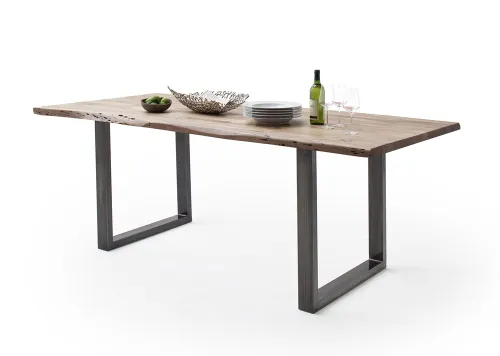 Esstisch Calabria | Akazie massiv | U-Gestell | natur / antik gewischt | 180 x 100-Tischplatte 3,5 cm