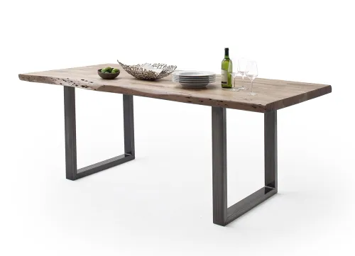 Esstisch Calabria | Akazie massiv | U-Gestell | natur / antik gewischt | 200 x 100 -Tischplatte 5,5 cm