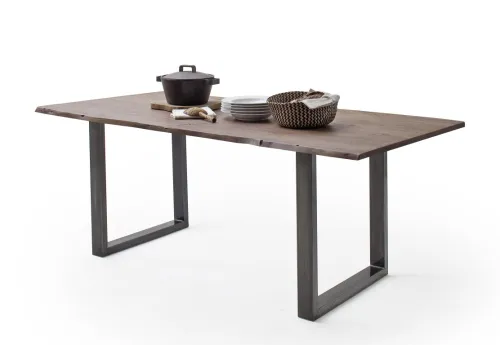 Esstisch Calabria | Akazie massiv | U-Gestell | walnuss / antik gewischt | 160 x 90-Tischplatte 2,5 cm