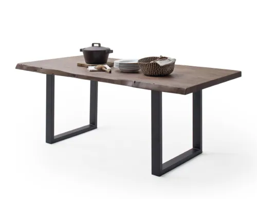 Esstisch Calabria | Akazie massiv | U-Gestell | Walnuss / antik gewischt | 200 x 100 -Tischplatte 5,5 cm