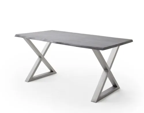Esstisch Calabria | Akazie massiv | X-Gestell Edelstahl | grau | 180 x 100-Tischplatte 3,5 cm