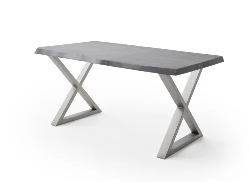 Esstisch Calabria | Akazie massiv | X-Gestell Edelstahl | grau | 220 x 100 -Tischplatte 5,5 cm