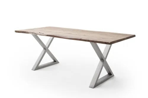 Esstisch Calabria | Akazie massiv | X-Gestell Edelstahl | natur | 200 x 100 -Tischplatte 3,5 cm