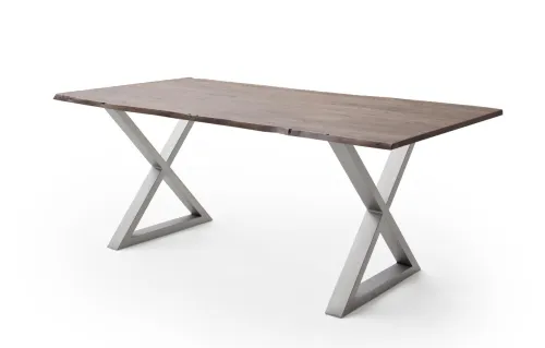 Esstisch Calabria | Akazie massiv | X-Gestell Edelstahl | walnuss | 180 x 90-Tischplatte 2,5 cm