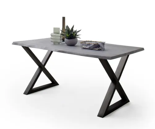 Esstisch Calabria | Akazie massiv | X-Gestell | grau / anthrazit | 180 x 100-Tischplatte 3,5 cm