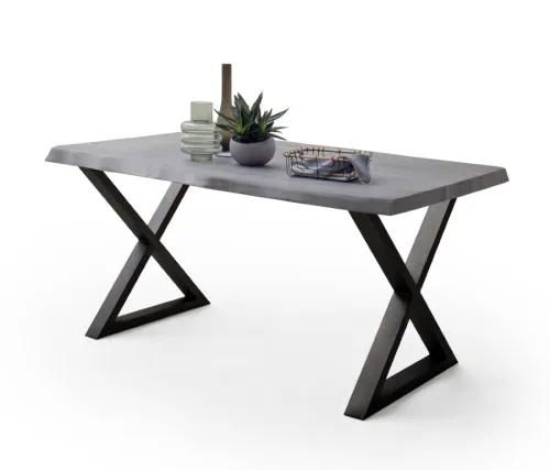 Esstisch Calabria | Akazie massiv | X-Gestell | grau / anthrazit | 220 x 100 -Tischplatte 5,5 cm