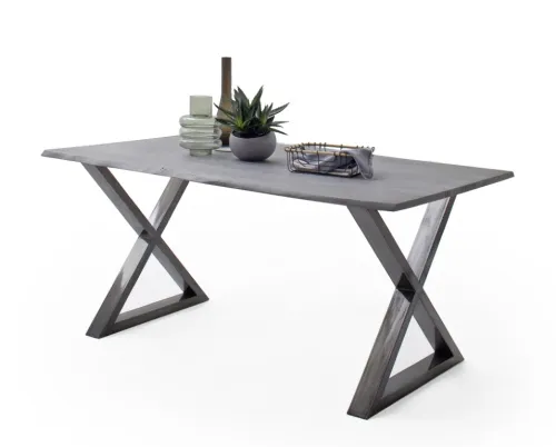 Esstisch Calabria | Akazie massiv | X-Gestell | grau / antik gewischt | 180 x 90-Tischplatte 2,5 cm