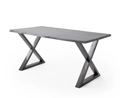 Esstisch Calabria | Akazie massiv | X-Gestell | grau / antik gewischt | 200 x 100 -Tischplatte 3,5 cm